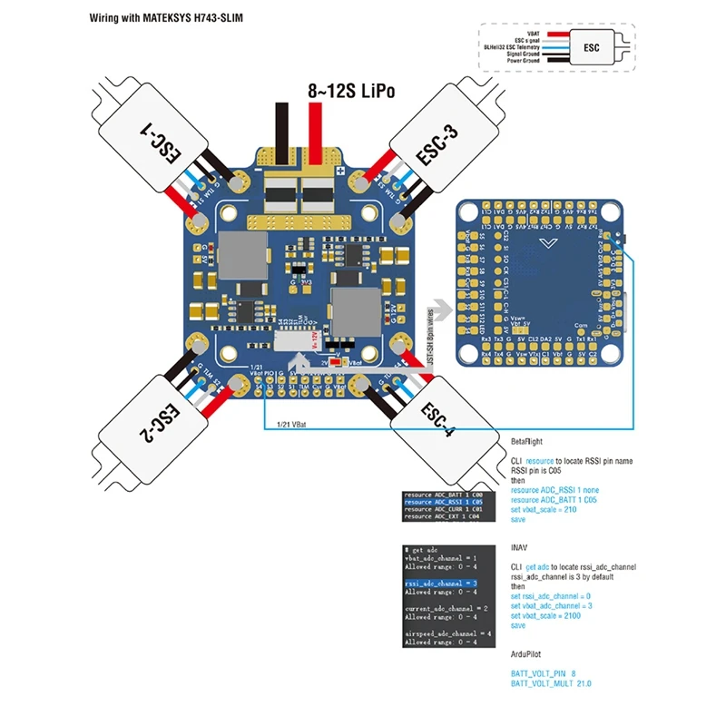 Placa de Distribución de alimentación de AP de 5V y Aplicaciones Integradas En 184A Sensor de Corriente Azul de la PC+de Metal Para Matek Mateksys FCHUB-12S V2 Hub . ' - ' . 2