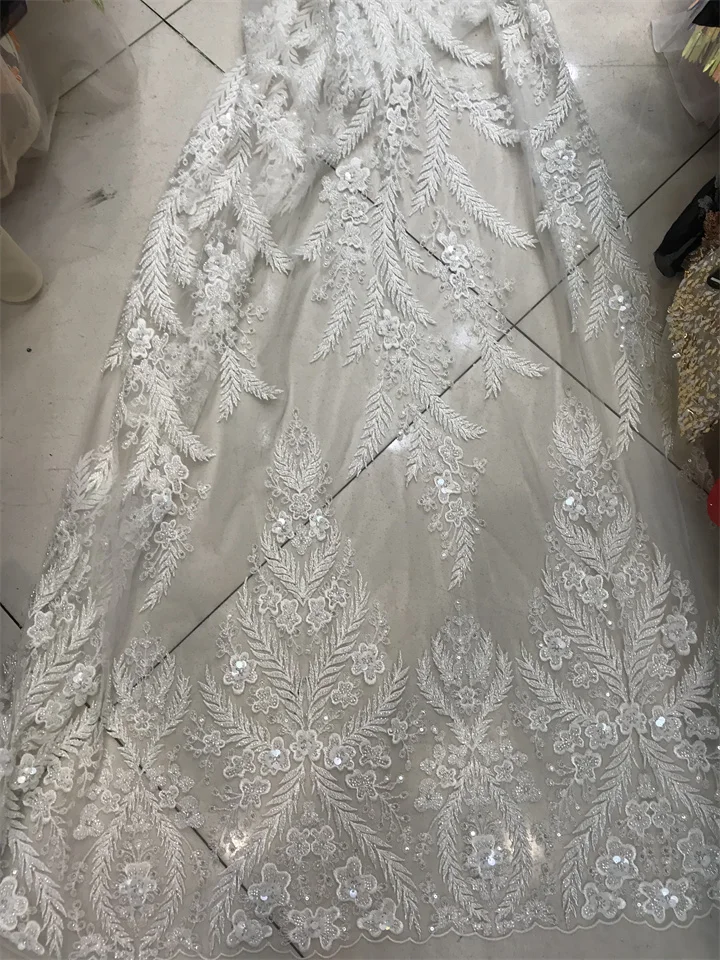 elegante Bordado de tela de tul DiuDiu-1302.8417 con perlas de la moda vestido de top venta de fuoll con cuentas de tul francés tejido de red . ' - ' . 4