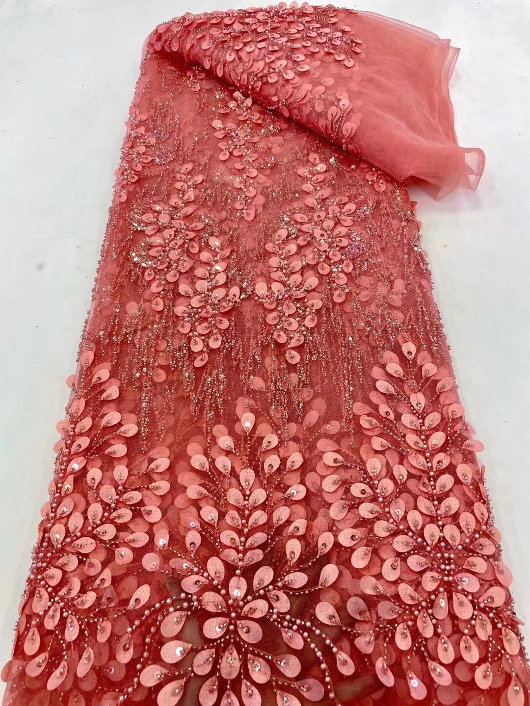 Venta caliente de África Bordados hechos a Mano de Perlas Con 3D flor de Alta Calidad Con Hermosa lentejuelas de Tela de Malla de Tul francés Tejido de Red . ' - ' . 0
