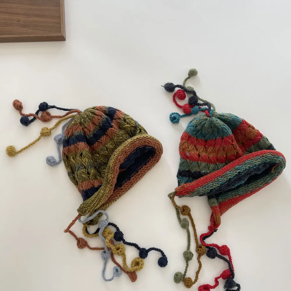 50-54 cm de Niños Sombreros de Color Mezclado con Hilo de Algodón tejido a Mano Sombreros de la Trenza de arco iris Gorro de Lana para Niños Niñas . ' - ' . 0