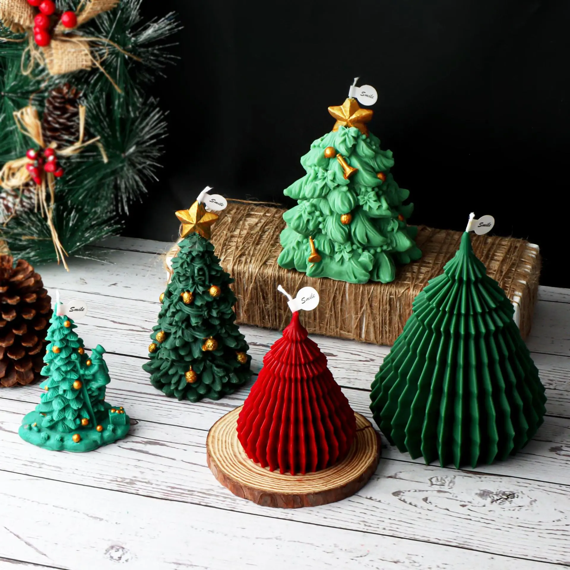 10-25cm 3D DIY Árbol de Navidad de la Vela del Molde de Silicona de Regalo de Navidad Árbol de Navidad de Resina, Yeso Molde de Silicona en la Decoración de la Navidad . ' - ' . 3
