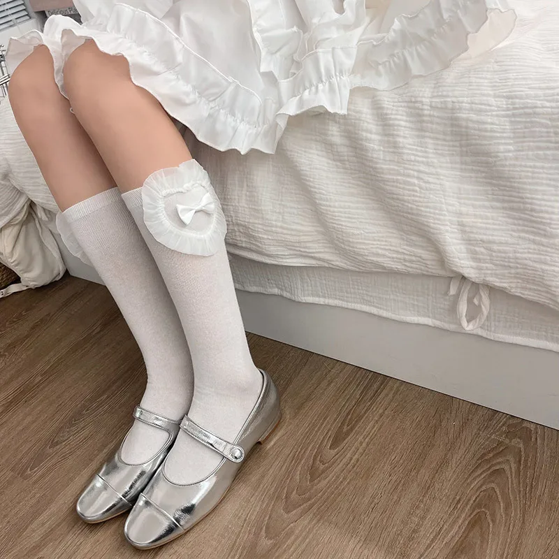 Japón Estilo Kawaii Largos Calcetines Medias de Corazón de Encaje de la Rodilla Calcetines Medias de las Mujeres JK Lolita Niñas Bowknot Inferior de la Rodilla Calcetines Medias . ' - ' . 1