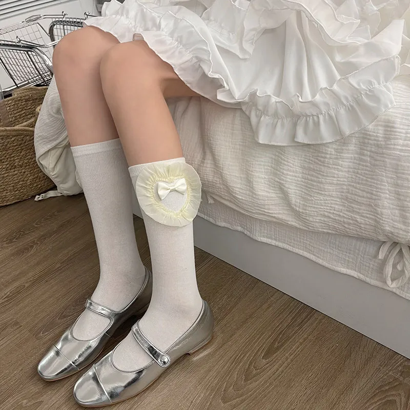 Japón Estilo Kawaii Largos Calcetines Medias de Corazón de Encaje de la Rodilla Calcetines Medias de las Mujeres JK Lolita Niñas Bowknot Inferior de la Rodilla Calcetines Medias . ' - ' . 3
