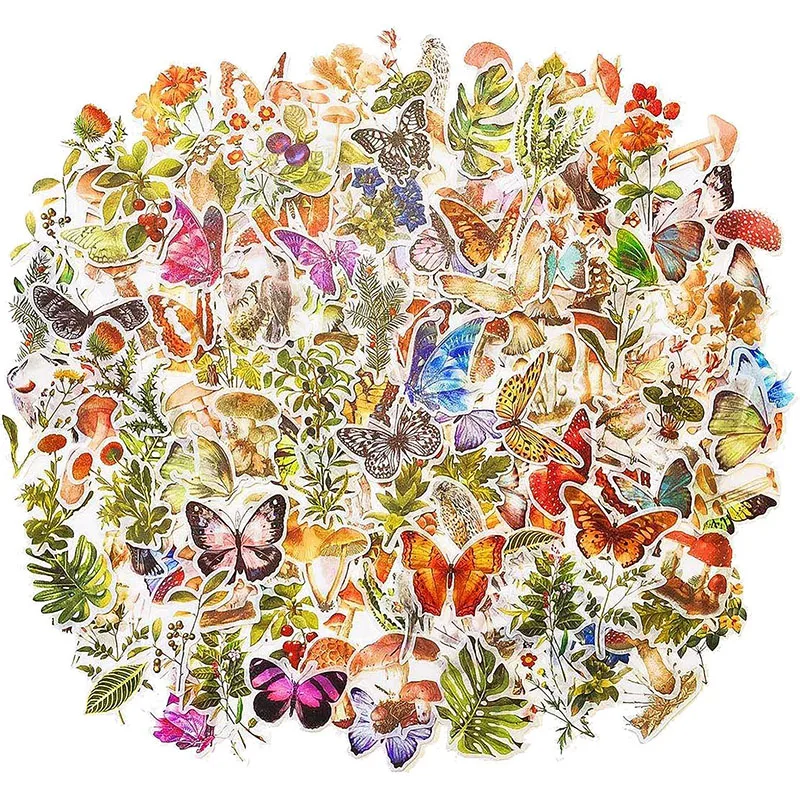 180PCS Multi-Color Vintage de Flores y Plantas de Setas Mariposas de Colección de Washi Pegatinas para la Decoración de los Planificadores de Álbum de recortes . ' - ' . 0
