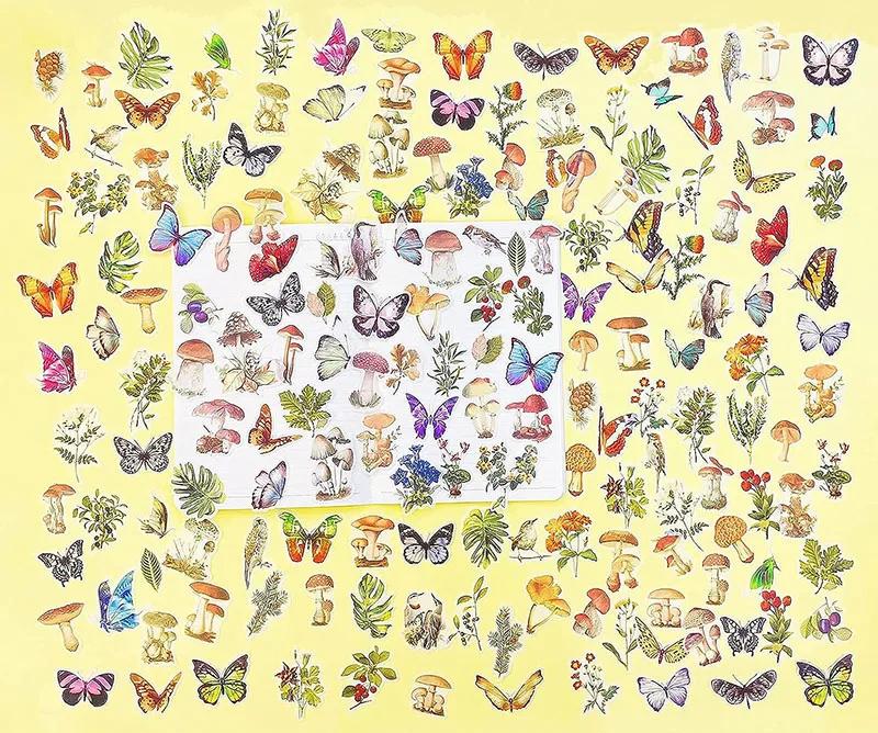 180PCS Multi-Color Vintage de Flores y Plantas de Setas Mariposas de Colección de Washi Pegatinas para la Decoración de los Planificadores de Álbum de recortes . ' - ' . 4