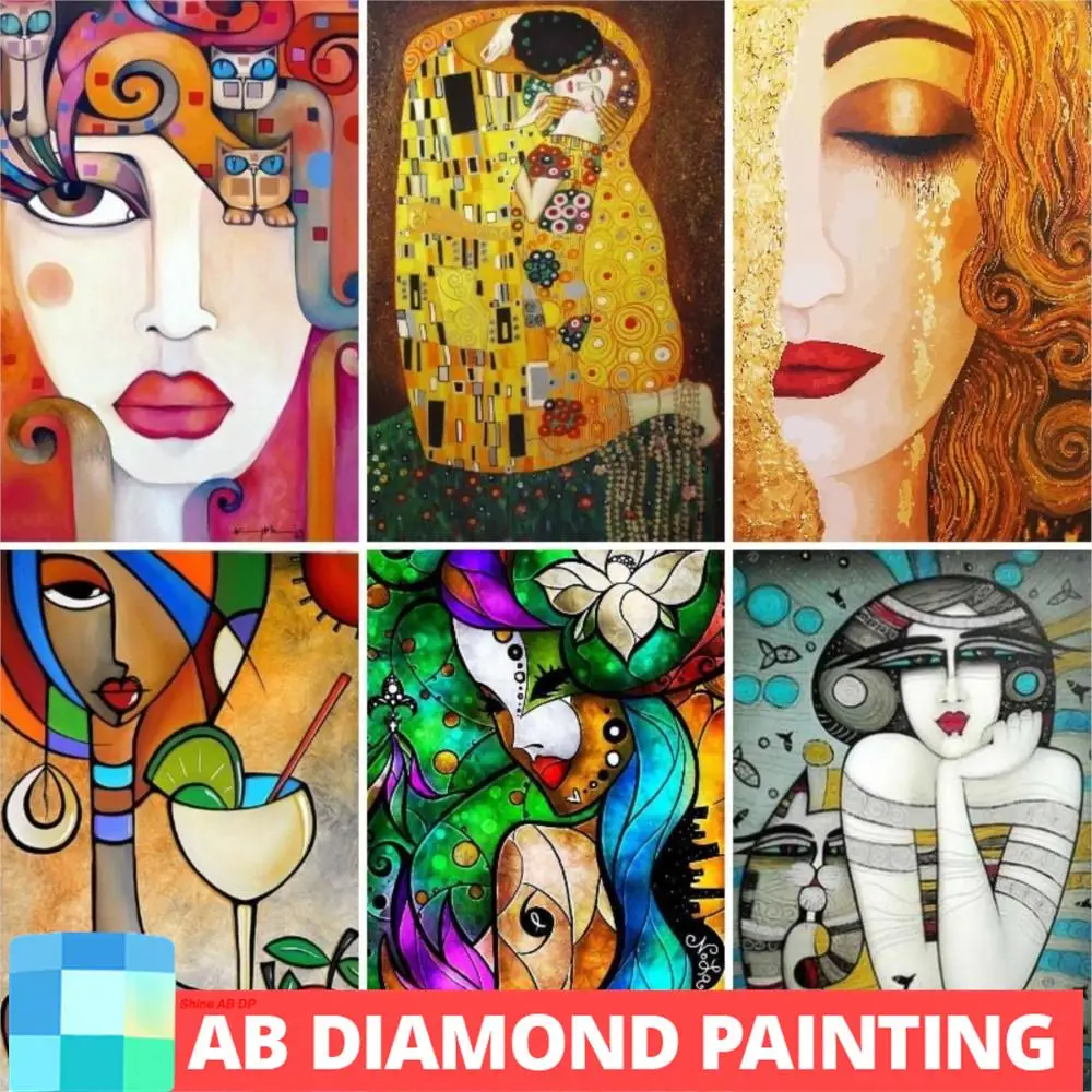 Resumen Mujer de Klimt, el Beso AB Brocas de Diamante de Lleno a la Pintura de la Plaza de diamantes de imitación 5D BRICOLAJE Bordado de punto de Cruz de Diamantes del Arte del Mosaico . ' - ' . 0
