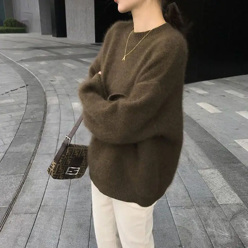 Hikigawa Chic De La Moda Las Mujeres De Imitación De Visón Terciopelo Otoño Suéter Flojo 