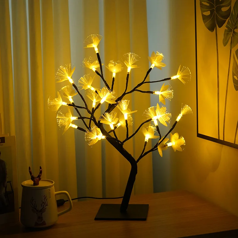24 Luz de Noche LED de Fibra Óptica de la Flor del Árbol de Navidad Guirnalda de la Lámpara Para Niños Casa del Dormitorio de la Decoración de la Decoración de Hadas de la Luz de Vacaciones USB . ' - ' . 0