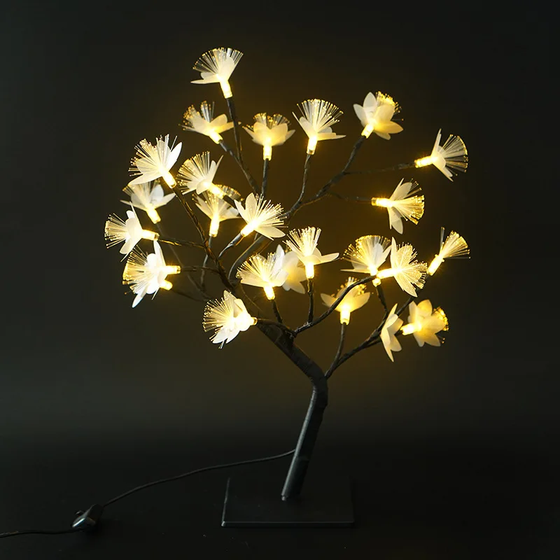 24 Luz de Noche LED de Fibra Óptica de la Flor del Árbol de Navidad Guirnalda de la Lámpara Para Niños Casa del Dormitorio de la Decoración de la Decoración de Hadas de la Luz de Vacaciones USB . ' - ' . 1