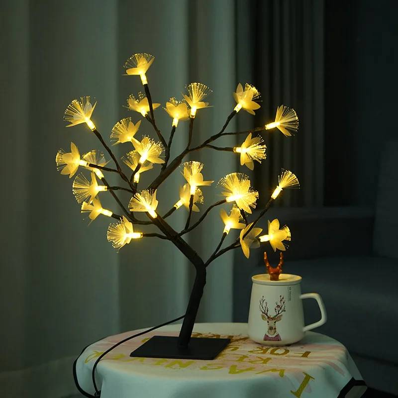24 Luz de Noche LED de Fibra Óptica de la Flor del Árbol de Navidad Guirnalda de la Lámpara Para Niños Casa del Dormitorio de la Decoración de la Decoración de Hadas de la Luz de Vacaciones USB . ' - ' . 2