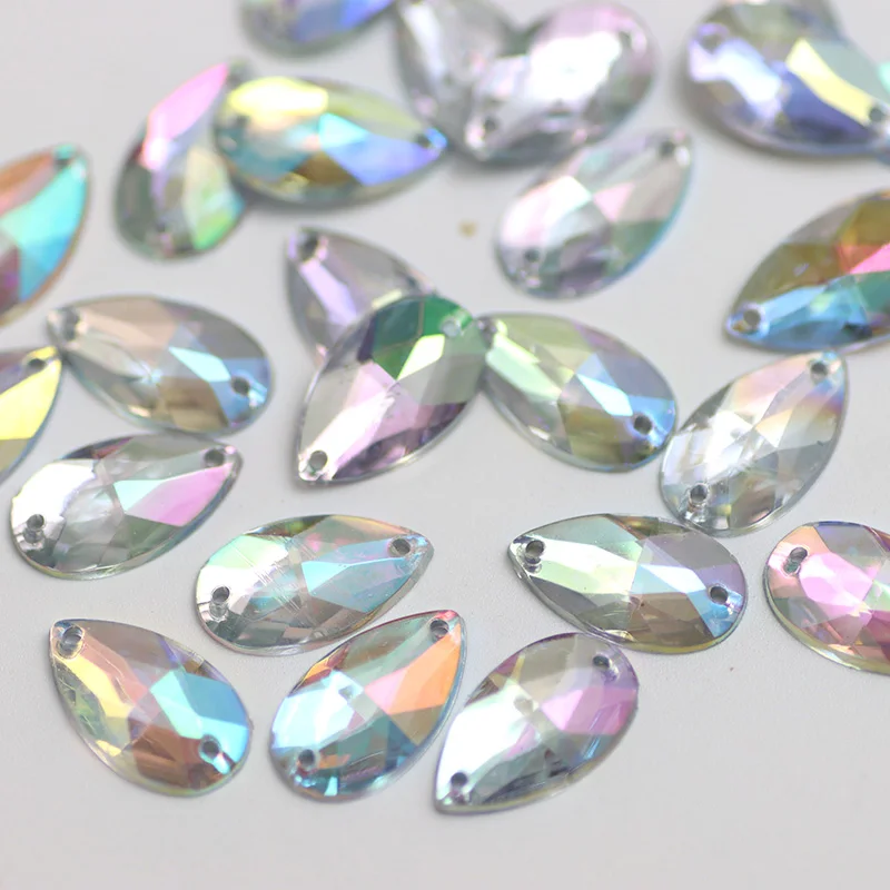 10.5x18mm Coser diamantes de Imitación de Cristal AB Color de gota de agua de Acrílico de las planas de Strass Para la Costura de los Suministros de Ropa de Decoración . ' - ' . 1
