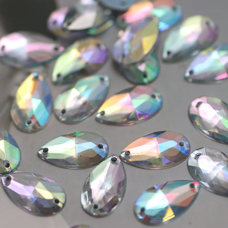 10.5x18mm Coser diamantes de Imitación de Cristal AB Color de gota de agua de Acrílico de las planas de Strass Para la Costura de los Suministros de Ropa de Decoración . ' - ' . 2