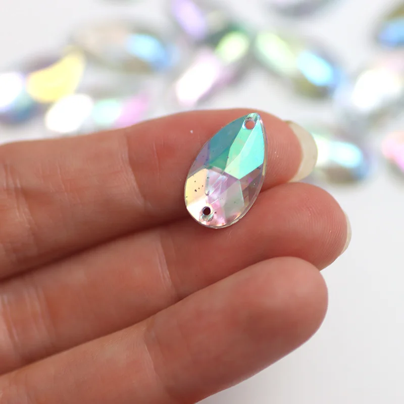 10.5x18mm Coser diamantes de Imitación de Cristal AB Color de gota de agua de Acrílico de las planas de Strass Para la Costura de los Suministros de Ropa de Decoración . ' - ' . 3