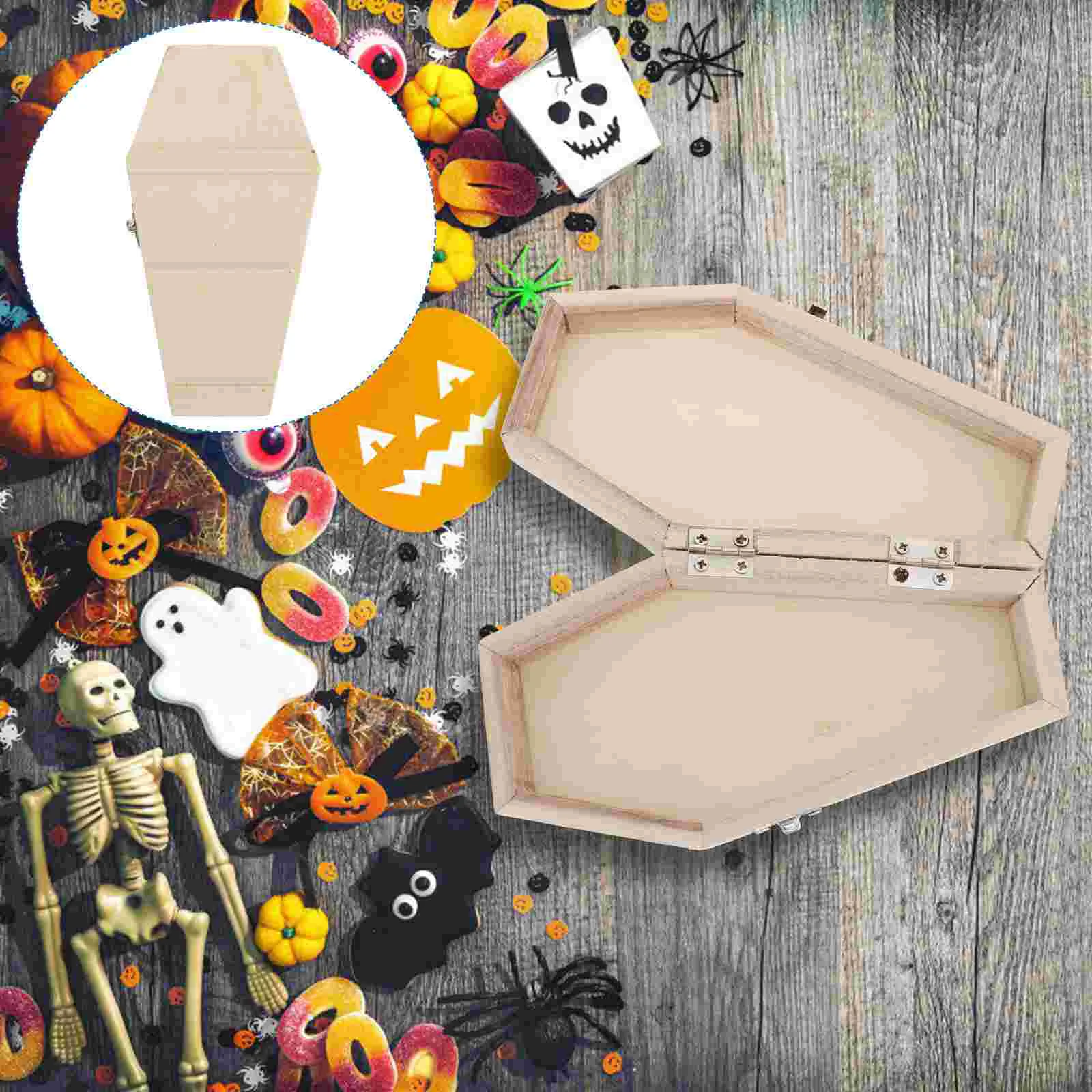 Candy Box, 1 Pc de Halloween Ataúd de Madera Cuadro de Halloween de Madera, Cajas de Dulces de Halloween Prop Ataúd de Madera Decoraciones para el Funeral . ' - ' . 0