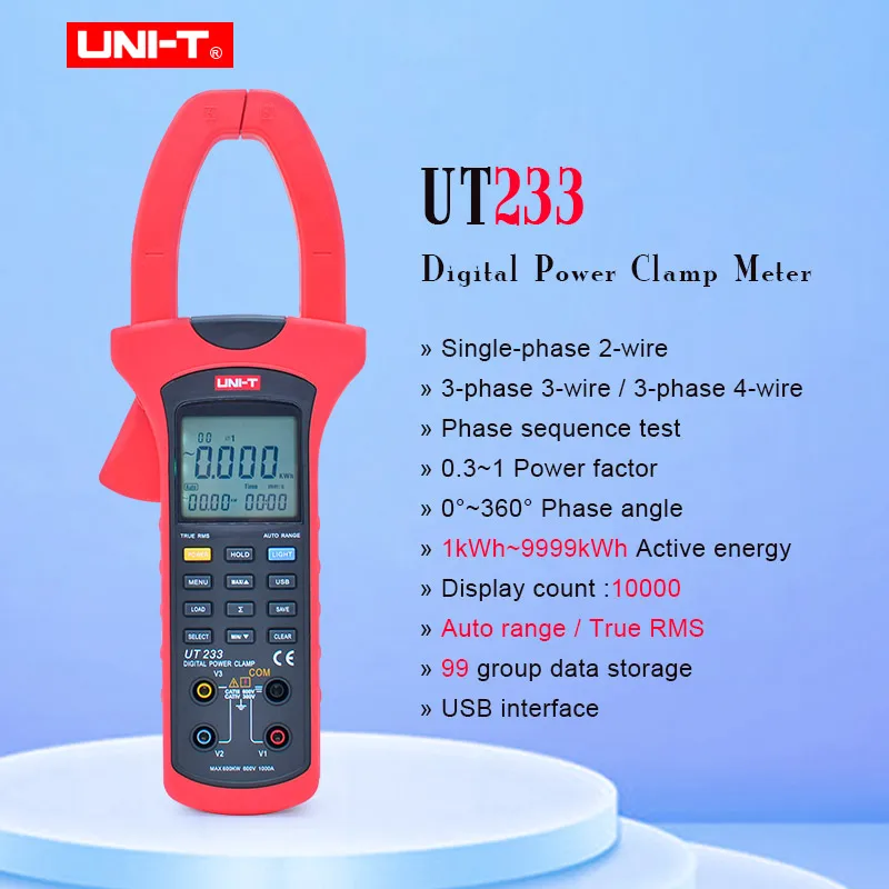 UNIDAD UT233 de mano de potencia y armónicos pinzas amperimétricas,voltaje/ corriente/activo/reactivo de potencia/factor de potencia/ángulo de fase de la prueba . ' - ' . 0