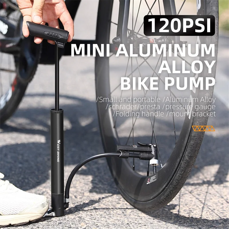 OESTE BICICLETA Portátil MTB Bicicleta de Carretera de la Bomba de 120 PSI Bomba Manual de Aire Con Indicador de Presión de Bomba de Piso de Inflado de Neumáticos de Bicicleta accesorios . ' - ' . 1