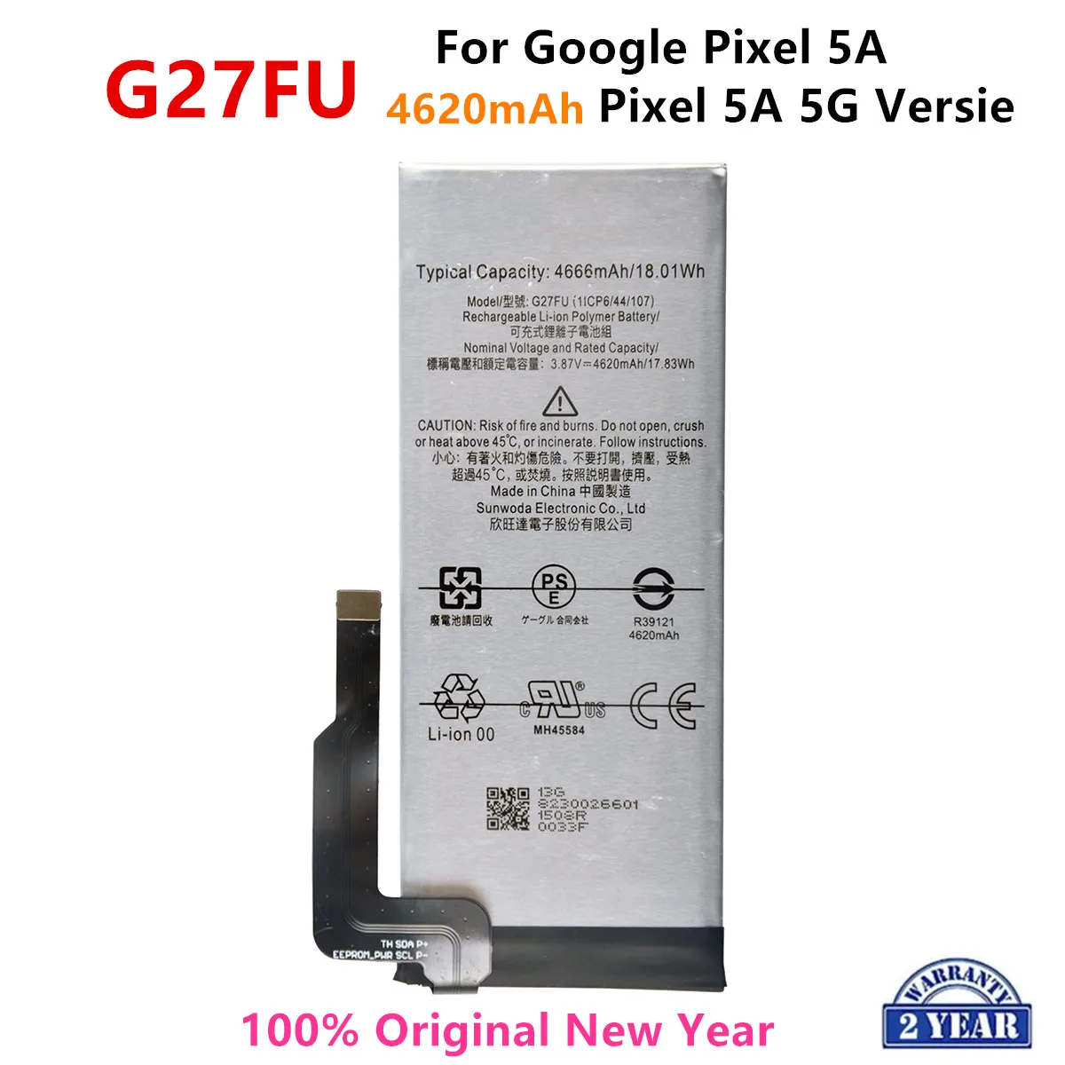100% Original G27FU 4620mAh Reemplazo de la Batería Para Google Pixel 5A /Píxel 5A 5G Versie Genuino de la más Reciente Producción de las Baterías de los teléfonos . ' - ' . 0