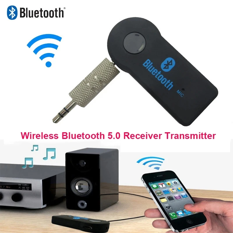 Coche Inalámbrico Bluetooth 5.0 Receptor 2 en 1 Auto Transmisor Adaptador de Jack de 3,5 mm de Música de Audio Aux A2dp para Auriculares Receptor de manos libres . ' - ' . 0