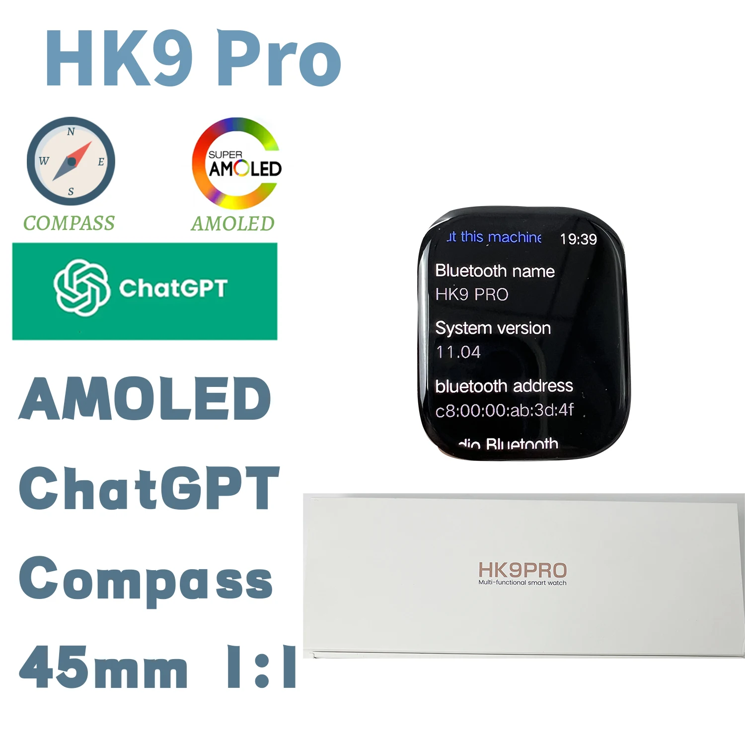HK9 Pro de la Generación 2 AMOLED Reloj Inteligente de la Serie 8 de la Brújula NFC 45mm gen2 OLED Relojes de las Mujeres de los Hombres de Fitness Smartwatch Para Android IOS . ' - ' . 0
