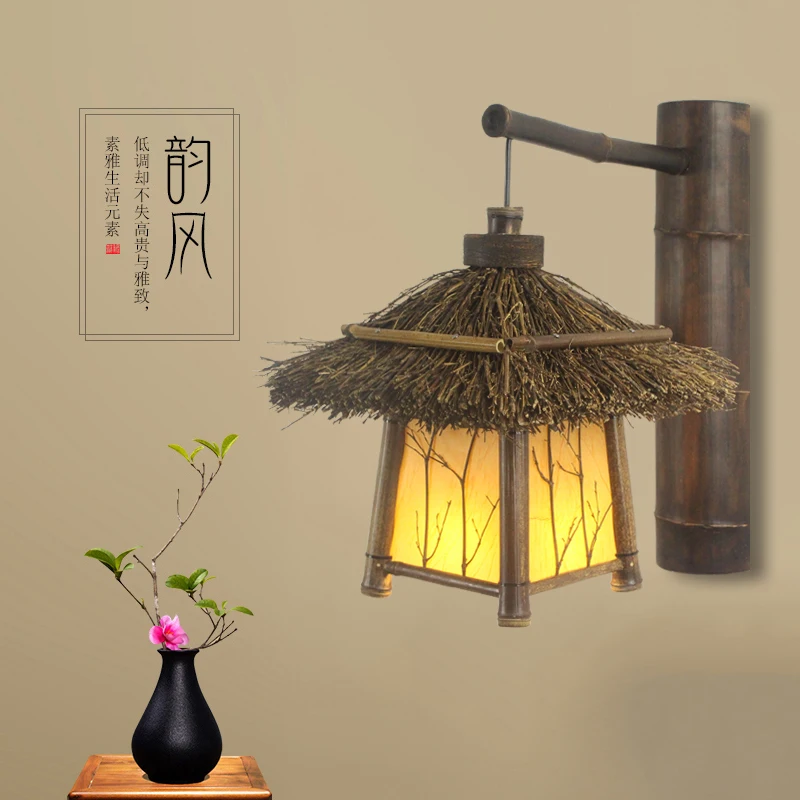 Antigüedades Rural de Bambú de la Lámpara de Pared de Zen Japonés, el Sudeste de Asia Cabina de Madera de la Linterna para la Barra de la Lámpara de la Mesita . ' - ' . 1