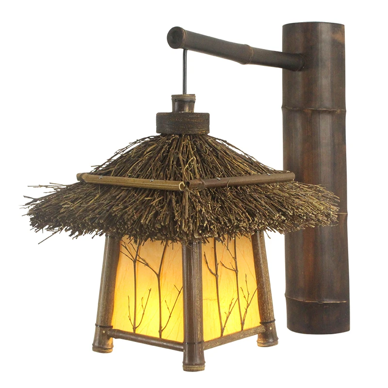 Antigüedades Rural de Bambú de la Lámpara de Pared de Zen Japonés, el Sudeste de Asia Cabina de Madera de la Linterna para la Barra de la Lámpara de la Mesita . ' - ' . 4