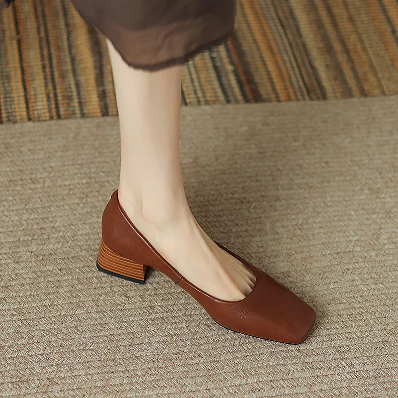 Los zapatos de la Mujer Nueva de poca profundidad de Corte del Dedo del pie Cuadrado Solo Versátil de Zapatos para Mujer de Desplazamientos de los Tacones Bajos y Altos Tacones J-E73 . ' - ' . 0