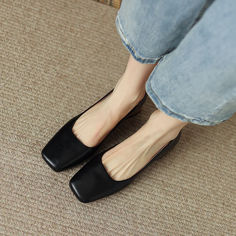 Los zapatos de la Mujer Nueva de poca profundidad de Corte del Dedo del pie Cuadrado Solo Versátil de Zapatos para Mujer de Desplazamientos de los Tacones Bajos y Altos Tacones J-E73 . ' - ' . 2