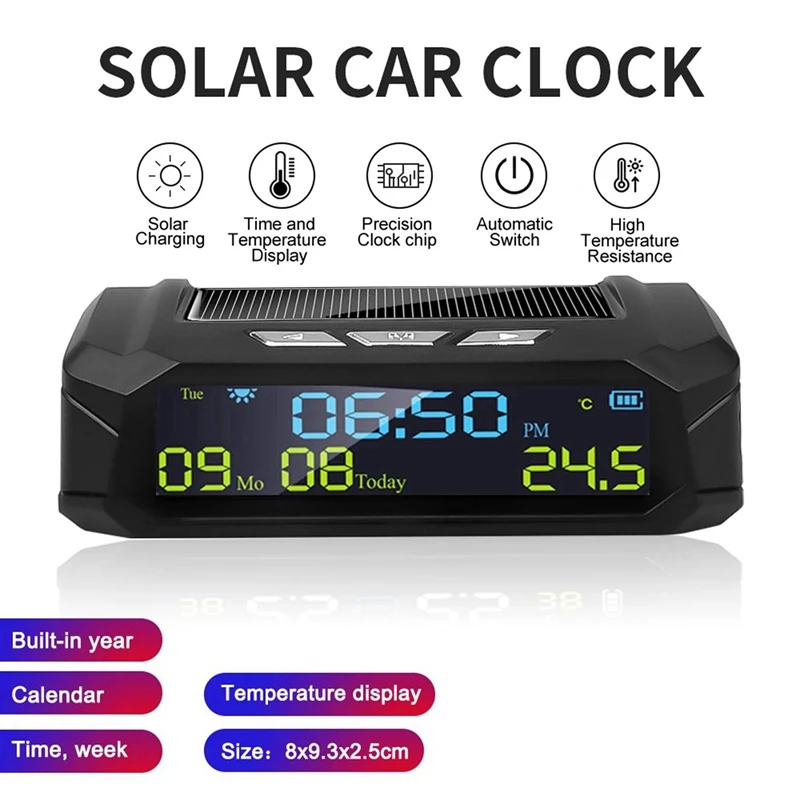2X Coche Solar Reloj Digital Con pantalla LCD de la Fecha y Hora En Coche de indicación De la Temperatura al aire libre Coche Personal de Parte de la Decoración de la B . ' - ' . 2