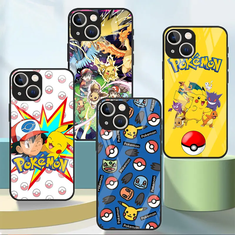 Vidrio templado de Caso Para el iPhone de Apple 14 Más De 13 Max Pro 11 12 Mini XR 7 8 Cubierta del Teléfono de Lujo Funda Divertida Pikachu de Pokemon . ' - ' . 0