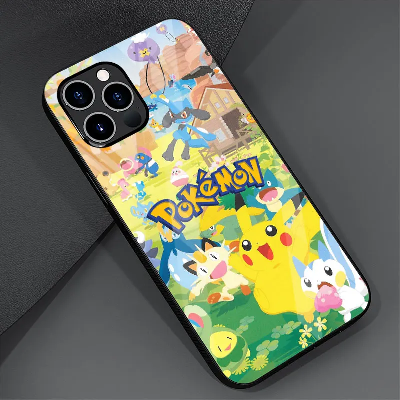 Vidrio templado de Caso Para el iPhone de Apple 14 Más De 13 Max Pro 11 12 Mini XR 7 8 Cubierta del Teléfono de Lujo Funda Divertida Pikachu de Pokemon . ' - ' . 3