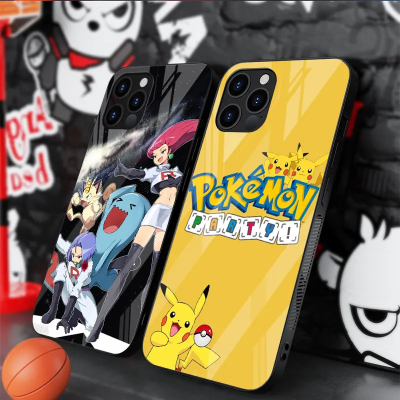 Vidrio templado de Caso Para el iPhone de Apple 14 Más De 13 Max Pro 11 12 Mini XR 7 8 Cubierta del Teléfono de Lujo Funda Divertida Pikachu de Pokemon . ' - ' . 4