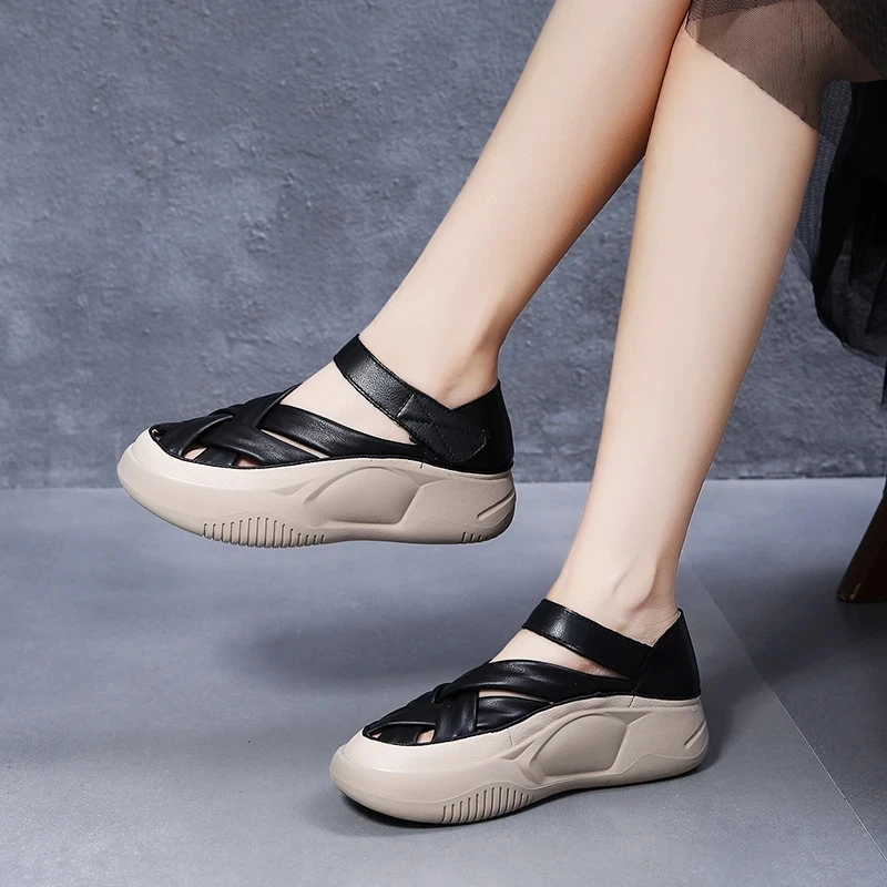 De Cuero genuino de las Mujeres Zapatos de 2023 Tendencia de Verano Suave Elegante Zapatos Planos Hueco de las Mujeres Zapatos Casual en planos bajos Sandalias . ' - ' . 1