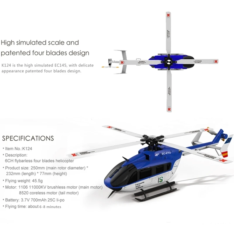 Sin escobillas Flybarless Cuatro Cuchillas de 6 CANALES de Control Remoto Helicóptero 3D6G Sistema de Balanceo de la acrobacia aérea Volando Alto de Simulación Modelo de RC de Juguete . ' - ' . 2