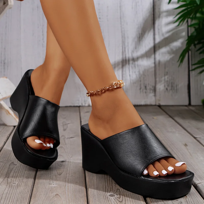 Las mujeres en zapatillas 2023 verano nuevo estilo bizcocho altura de hasta sandalias de las Mujeres con extra tacones pendiente tacones sandalias . ' - ' . 4