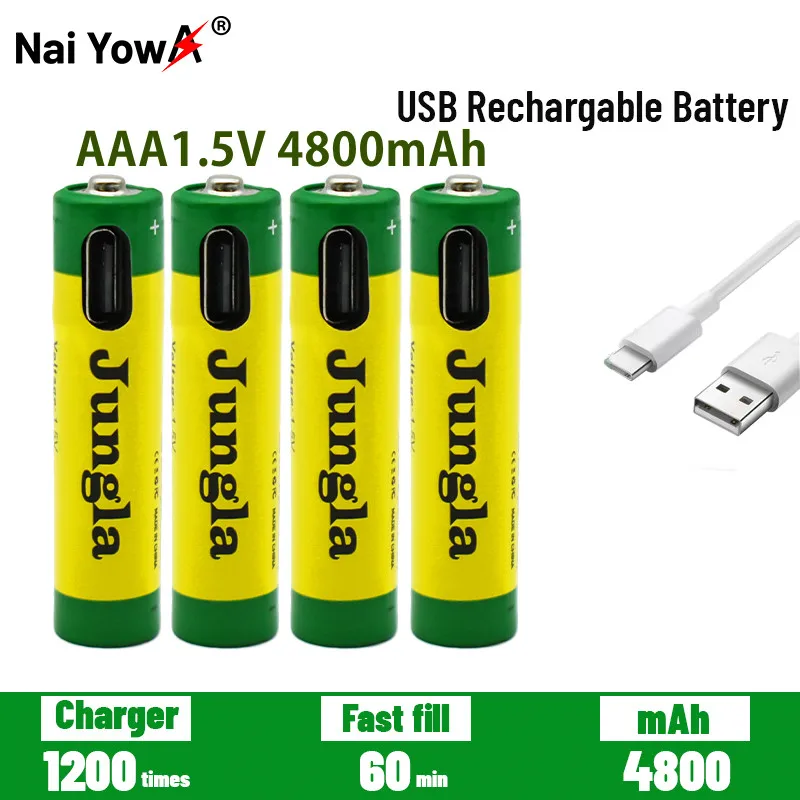 Carga rápida de 1,5 VAAA Batería de Iones de Litio con Capacidad 4800mah y USB Recargable de Litio de Batería USB para Teclado de Juguete . ' - ' . 0