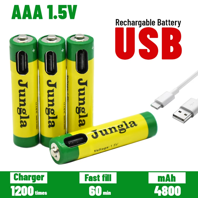 Carga rápida de 1,5 VAAA Batería de Iones de Litio con Capacidad 4800mah y USB Recargable de Litio de Batería USB para Teclado de Juguete . ' - ' . 1