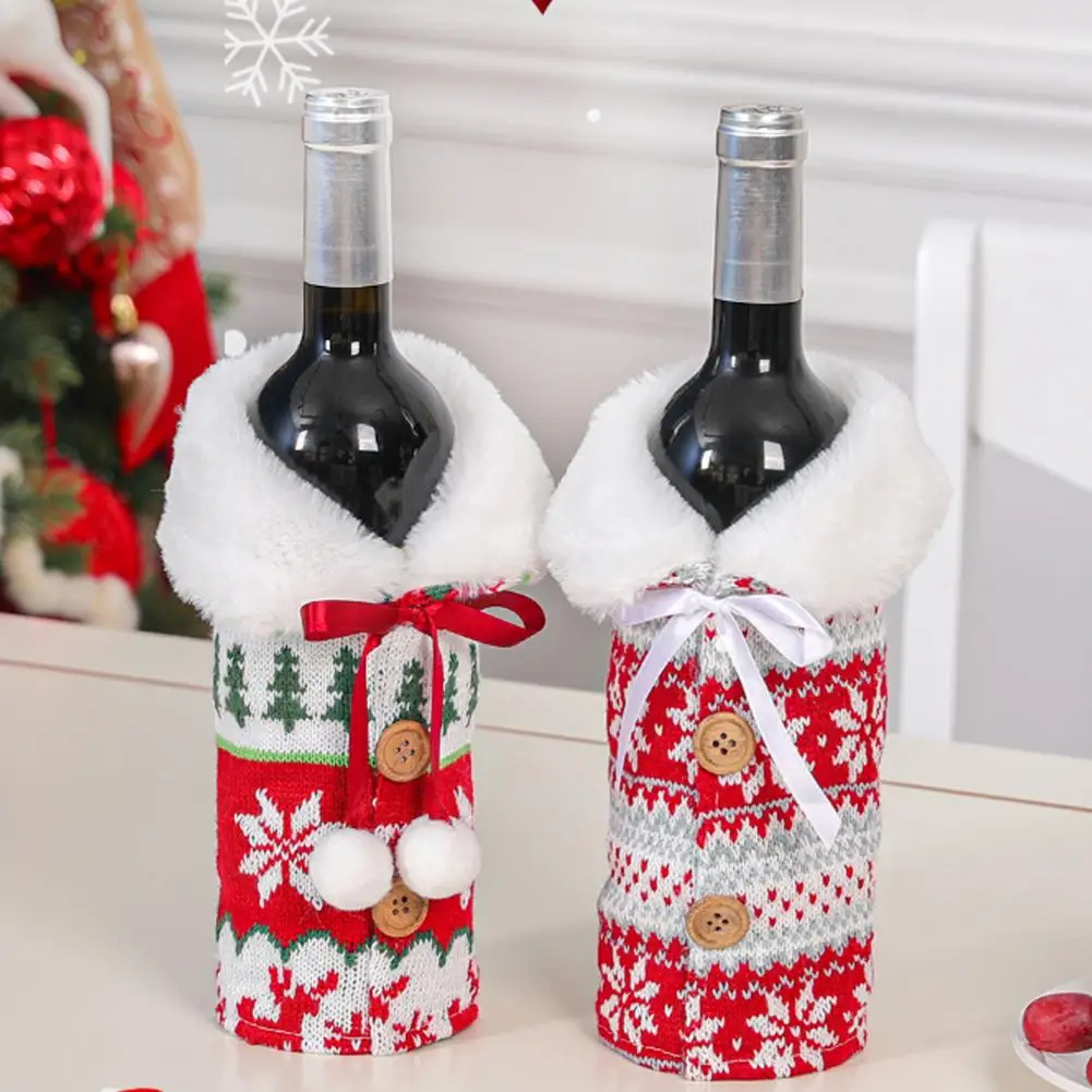 Fiesta de navidad de la Botella de Vino de la Cubierta Festivo de la Botella de Vino Cubre Árbol de Navidad Copo de nieve Ciervos Patrones con Forro de Felpa para el Hogar . ' - ' . 2