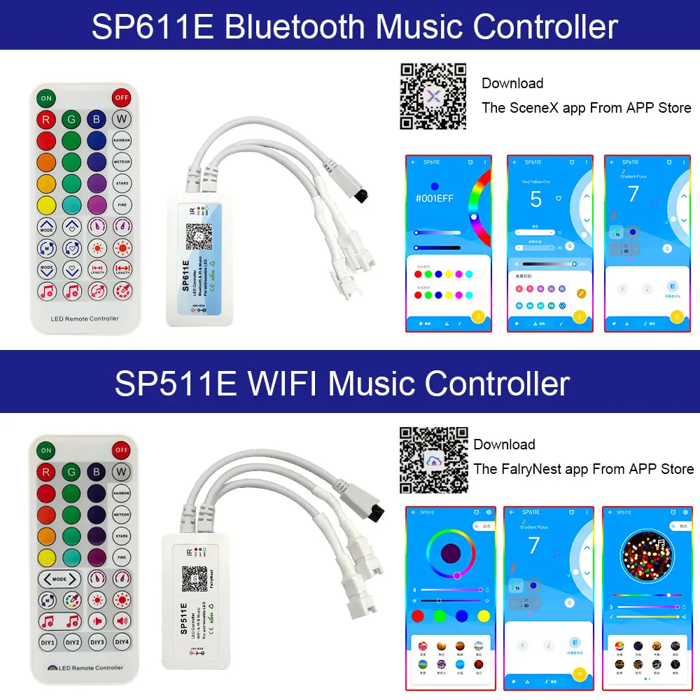 WS2812/2812B WS2811 Tira Led RGB Controlador de SP107E SP110E SP105E SP108E SP511E Bluetooth/WIFI/Música Smart Led Controlador de 5-24V . ' - ' . 3